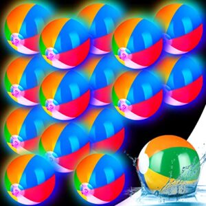 50 Pcs Mini Light Up Beach Balls 5 in LED Beach Balls Mini Glowing Inflatable Beach Balls for Summer Pool Hawaiian Party Decorations Water Games