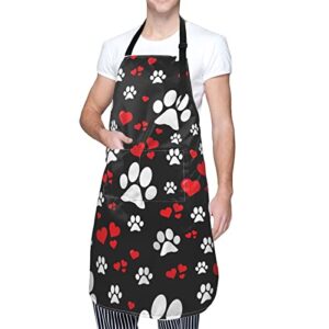 jekgley dog paw and love chef apron with 2 pockets, adjustable neck kitchen cooking bbq bib aprons for women men