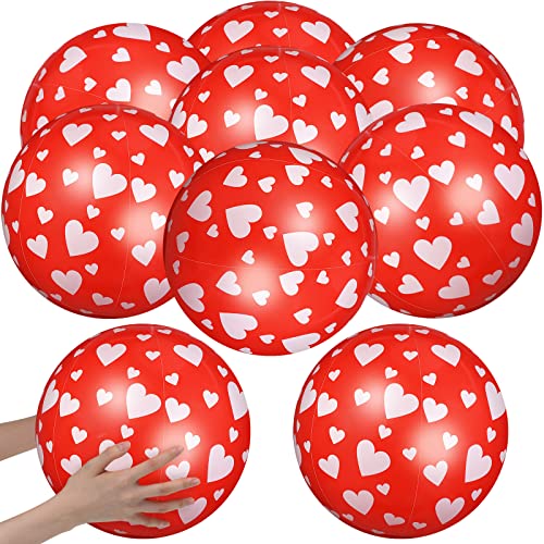 Jerify 9 Pieces Red Beach Ball 12 Inch Heart Beach Balls Pool Toys Inflatable PVC Ball Swimming Pool Balls Pool and Water Games Summer Beach Pool Party Supplies