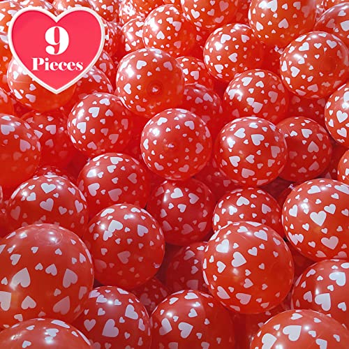 Jerify 9 Pieces Red Beach Ball 12 Inch Heart Beach Balls Pool Toys Inflatable PVC Ball Swimming Pool Balls Pool and Water Games Summer Beach Pool Party Supplies