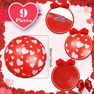 Jerify 9 Pieces Red Beach Ball 12 Inch Heart Beach Balls Pool Toys Inflatable PVC Ball Swimming Pool Balls Pool and Water Games Summer Beach Pool Party Supplies