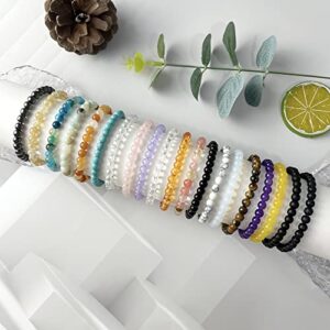 JEWPARK 20Pcs Gemstone 6mm Round Beads Bracelet Set Healing Crystal Stone Stretch Bracelets for Men Women Round Beaded Elastic Bracelets