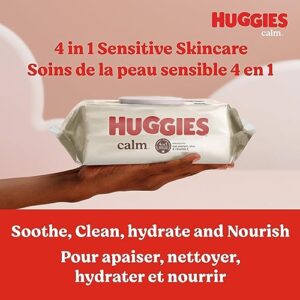 Huggies Calm Baby Wipes, Unscented, Hypoallergenic, 6 Push Button Packs (336 Wipes Total)