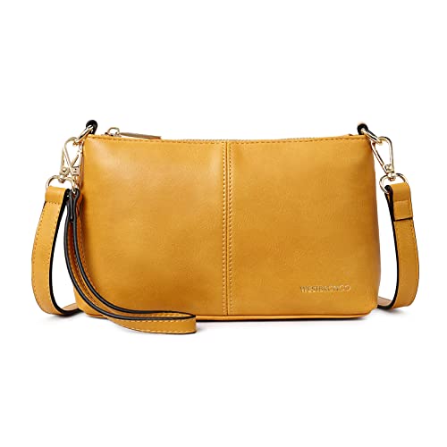 WESTBRONCO Small Crossbody Bag for Women Vegan Leather Wallet Purses Satchel Shoulder Bags Wristlet Clutch Handbags Yellow