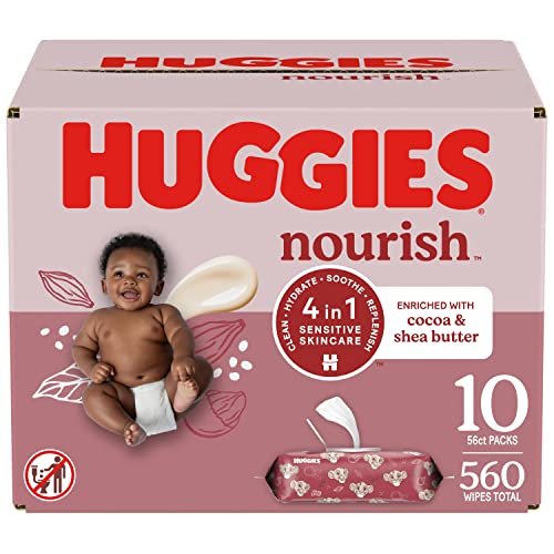 Huggies Nourish Scented Baby Wipes, 10 Push Button Packs (560 Wipes Total)