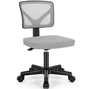 armless small home office desk chair, ergonomic low back computer chair, adjustable rolling swivel task chair with lumbar support for small space, 1 pack, grey