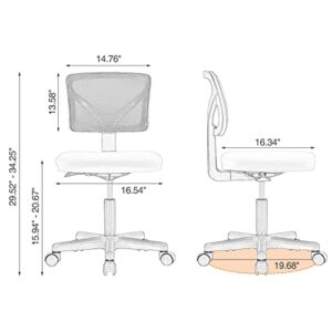 Armless Small Home Office Desk Chair, Ergonomic Low Back Computer Chair, Adjustable Rolling Swivel Task Chair with Lumbar Support for Small Space, 1 Pack, Grey