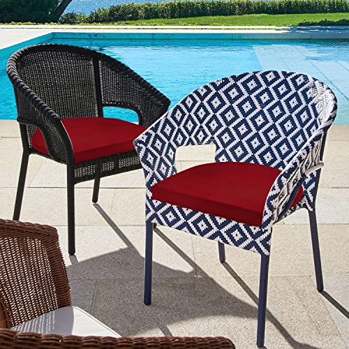 Wellsin Outdoor Chair Cushions for Patio Furniture - Patio Chair Cushions Set of 4 - Waterproof Round Corner Outdoor Seat Cushions 17"X16"X2", Burgundy