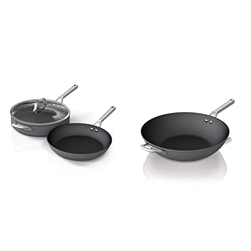 Ninja C33000 Foodi NeverStick Premium 3-Piece Cookware Set, 12-Inch Fry Pan, 5-Quart Sauté Pan, Slate Grey & C30928 Foodi NeverStick Premium 11-Inch Wok,Slate Grey