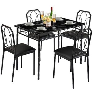 vecelo 5 pieces sets,43.3" table&chairs for 4,industrial counter height tabletop with bar stools, rectangle breakfast table and chairs for dining, living room, apartment, black