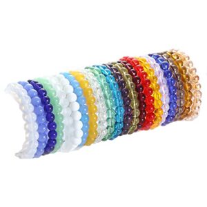 CASDAN 21Pcs 8mm Beaded Stretch Bracelet Handmade Glass Bracelet for Women Men Colorful Crystal Beads Bracelet Elastic Round Bead Bracelets Jewelry