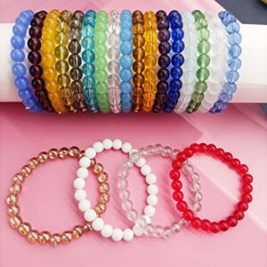 CASDAN 21Pcs 8mm Beaded Stretch Bracelet Handmade Glass Bracelet for Women Men Colorful Crystal Beads Bracelet Elastic Round Bead Bracelets Jewelry