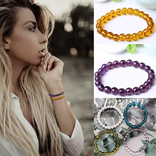 CASDAN 21Pcs 8mm Beaded Stretch Bracelet Handmade Glass Bracelet for Women Men Colorful Crystal Beads Bracelet Elastic Round Bead Bracelets Jewelry