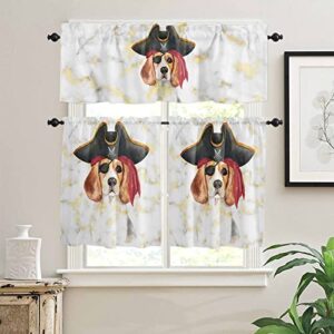 3 pieces kitchen valance window curtain set abstract geometric pirate dog white gold marble,rod pocket valances light filtering drape cartoon animal,tier curtains for living room bedroom bathroom