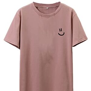 Cozyease Men's Casual Letter Slogan Graphic Print Tee Round Neck Short Sleeve Summer T Shirts Dusty Pink L