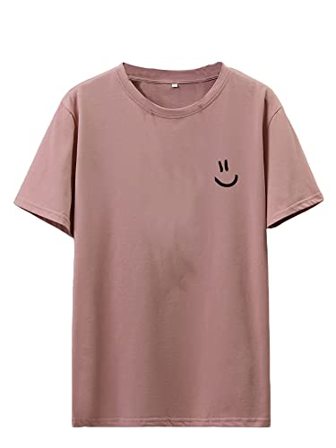 Cozyease Men's Casual Letter Slogan Graphic Print Tee Round Neck Short Sleeve Summer T Shirts Dusty Pink L