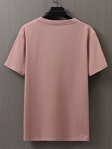 Cozyease Men's Casual Letter Slogan Graphic Print Tee Round Neck Short Sleeve Summer T Shirts Dusty Pink L