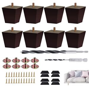 txcucc sofa legs square bed feet 2 inch wood replacement leg for furniture set of 8, dark brown…