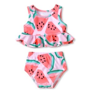 aalizzwell 3-6 months infant baby girls swimsuit two piece watermelon ruffle bathing suit bikini tops bottoms swimming suit swimwear beach wear pink