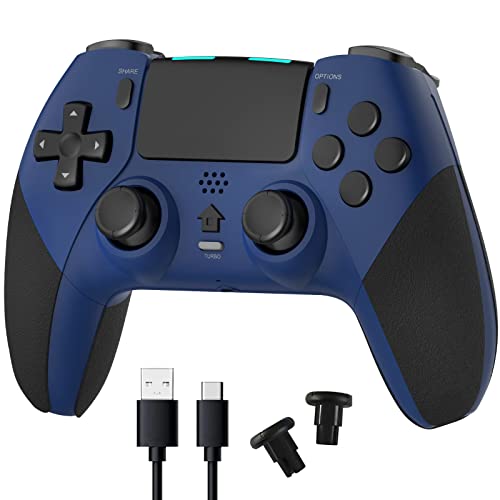 OFOTEIN Wireless Controller for PS4 Controller, Game Controller Compatible with Playstation 4/Slim/Pro/PC,Built-in 800mAh Rechargeable Battery/Responsive Joystick and Buttons/Audio/Turbo(Blue)