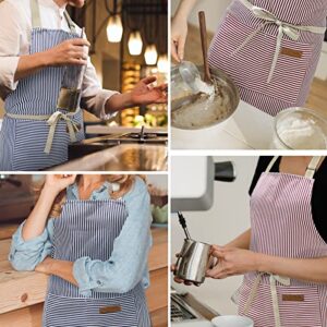 Ayla home 2 Pcs Aprons for Women with Pockets, Adjustable Neck Strap, Polycotton Chef Aprons for Men, for Kitchen Cooking Restaurant BBQ Painting Crafting (Blue/Pink Pinstripes)