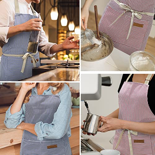 Ayla home 2 Pcs Aprons for Women with Pockets, Adjustable Neck Strap, Polycotton Chef Aprons for Men, for Kitchen Cooking Restaurant BBQ Painting Crafting (Blue/Pink Pinstripes)