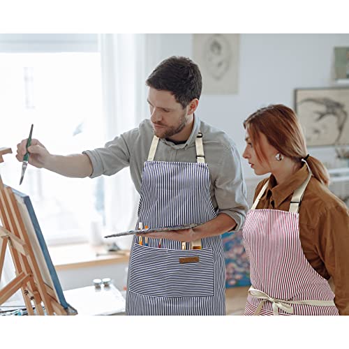 Ayla home 2 Pcs Aprons for Women with Pockets, Adjustable Neck Strap, Polycotton Chef Aprons for Men, for Kitchen Cooking Restaurant BBQ Painting Crafting (Blue/Pink Pinstripes)