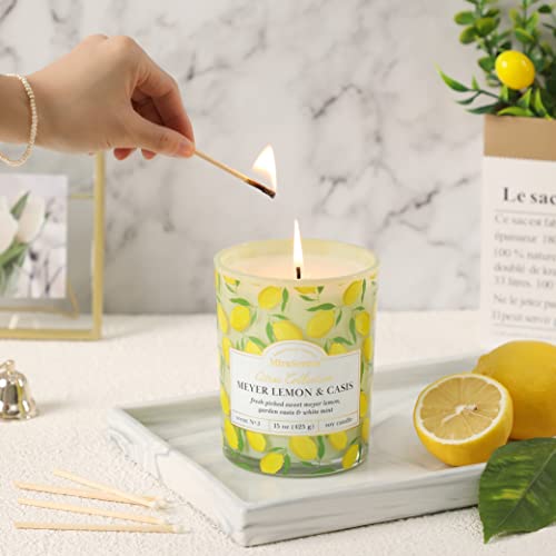 Lemon Fruit Scented Summer Candles Fragrance 15oz Large Jar Candle Gift Decal Jars for Home Gift for Men Women (Lemon)