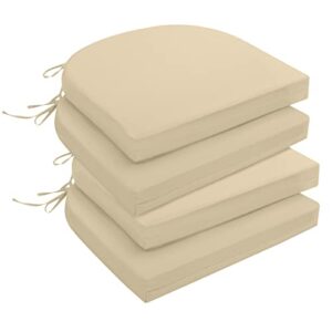 downluxe outdoor chair cushions, waterproof round corner memory foam seat cushions with ties for garden patio funiture, 17" x 16" x 2", khaki, 4 pack