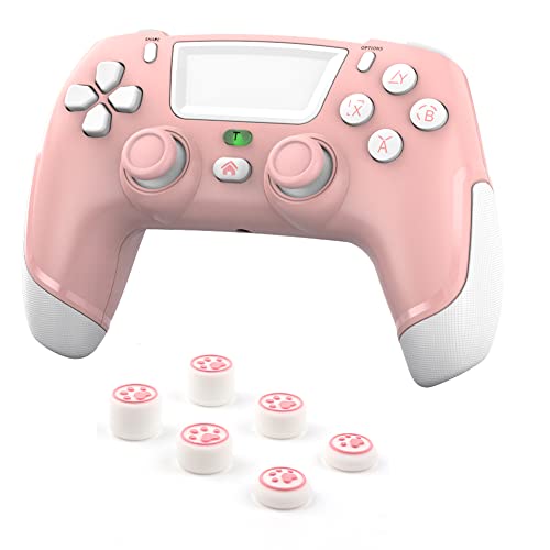 ROTOMOON Wireless Controller Compatible with PS4 Pro/PS4 Slim/PS4 Controller, with Headphone Jack for PS4 Dualshock 4 Game (Pink)