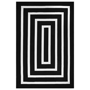 Lanffia Black and White Area Rug 6x9ft Contrasting Geometric Modern Stripe Symmetrical Indoor Outdoor Rug Machine Washable Extra Large Rugs Woven Cotton Floor Carpet for Living Room/Balcony/Backyard