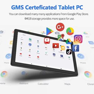 PRITOM M20 10'' Tablet with Case, Android 12 Tabletas, 3G RAM, 64 GB ROM, 512 GB Expandable, Quad-Core 1.6GHz Processor, 6000mAh, HD IPS Touchscreen, Dual Camera, WiFi 6, Bluetooth, FM, USB C