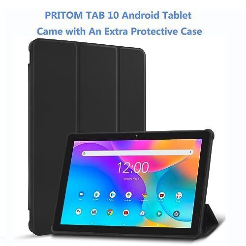 PRITOM M20 10'' Tablet with Case, Android 12 Tabletas, 3G RAM, 64 GB ROM, 512 GB Expandable, Quad-Core 1.6GHz Processor, 6000mAh, HD IPS Touchscreen, Dual Camera, WiFi 6, Bluetooth, FM, USB C