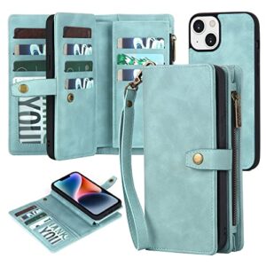 twohead designed for iphone 13 wallet case with card holder,detachable magnetic iphone 13 case with wallet pu leather wallet phone case iphone 13 case wallet for women/men with wrist strap(blue)