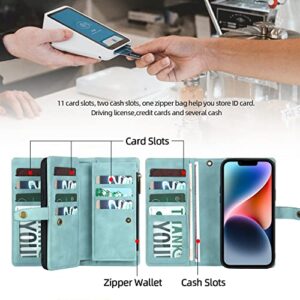 TwoHead Designed for iPhone 13 Wallet Case with Card Holder,Detachable Magnetic iPhone 13 Case with Wallet PU Leather Wallet Phone Case iPhone 13 Case Wallet for Women/Men with Wrist Strap(Blue)