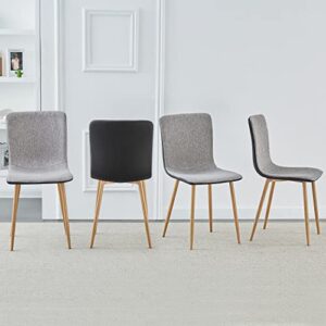 furniturer dining chair set of 4, scandinavian accent chairs set comfy fabric cushion seat pu back side chairs kitchen chairs with sturdy metal legs for kitchen, dining, living room, grey and black