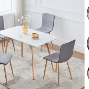 FurnitureR Dining Chair Set of 4, Scandinavian Accent Chairs Set Comfy Fabric Cushion Seat PU Back Side Chairs Kitchen Chairs with Sturdy Metal Legs for Kitchen, Dining, Living Room, Grey and Black