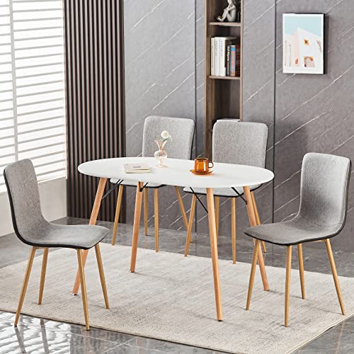 FurnitureR Dining Chair Set of 4, Scandinavian Accent Chairs Set Comfy Fabric Cushion Seat PU Back Side Chairs Kitchen Chairs with Sturdy Metal Legs for Kitchen, Dining, Living Room, Grey and Black