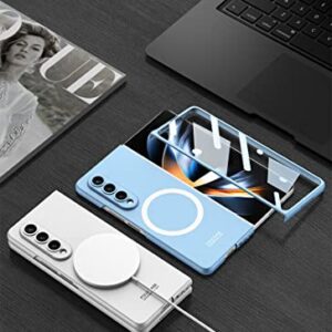 EAXER for Samsung Galaxy Z Fold 3 5G Case, Magnetic Cover Case, Built in Screen Protector Hard Glass Mag Safe Wireless Charging Phone Case (Blue)