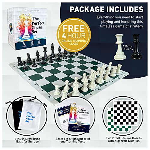 MegaChess The Perfect Chess Set Classic Heavyweight Edition - Tournament Chess Set for Kids & Adults - with Two 20” x 20” Silicone Boards, Triple Weighted Staunton Pieces, Carry Box & Bags