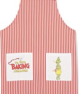 Chef Works Apron, Dr. Suess Baking Challenge, The Grinch, Red & White with Lime Straps, Adult