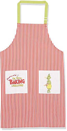 Chef Works Apron, Dr. Suess Baking Challenge, The Grinch, Red & White with Lime Straps, Adult