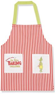 chef works kids apron, dr. suess baking challenge, the grinch, red & white with lime straps