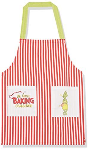 Chef Works Kids Apron, Dr. Suess Baking Challenge, The Grinch, Red & White with Lime Straps