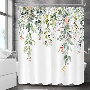 awellife floral shower curtain for bathroom green botanical shower curtain linen texture cloth fabric