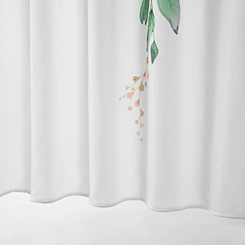 Awellife Floral Shower Curtain for Bathroom Green Botanical Shower Curtain Linen Texture Cloth Fabric