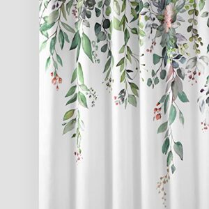 Awellife Floral Shower Curtain for Bathroom Green Botanical Shower Curtain Linen Texture Cloth Fabric