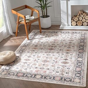 jinchan area rug 8x10 taupe vintage persian rug traditional area rug kitchen floor cover foldable thin rug distressed floral print indoor mat for bedroom living room dining room