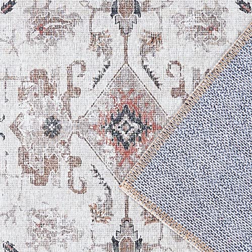 jinchan Area Rug 8x10 Taupe Vintage Persian Rug Traditional Area Rug Kitchen Floor Cover Foldable Thin Rug Distressed Floral Print Indoor Mat for Bedroom Living Room Dining Room