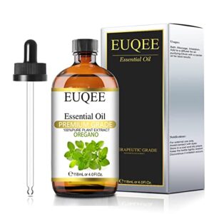 euqee oregano essential oil 4oz/118ml large capacity oregano oil pure premium aromatherapy essential oils with glass dropper for candle soap making, diffusers, skin care, cleaning